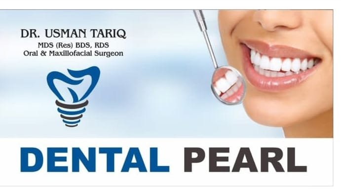 Dental Pearl Clinic banner featuring Dr. Usman Tariq, Oral and Maxillofacial Surgeon